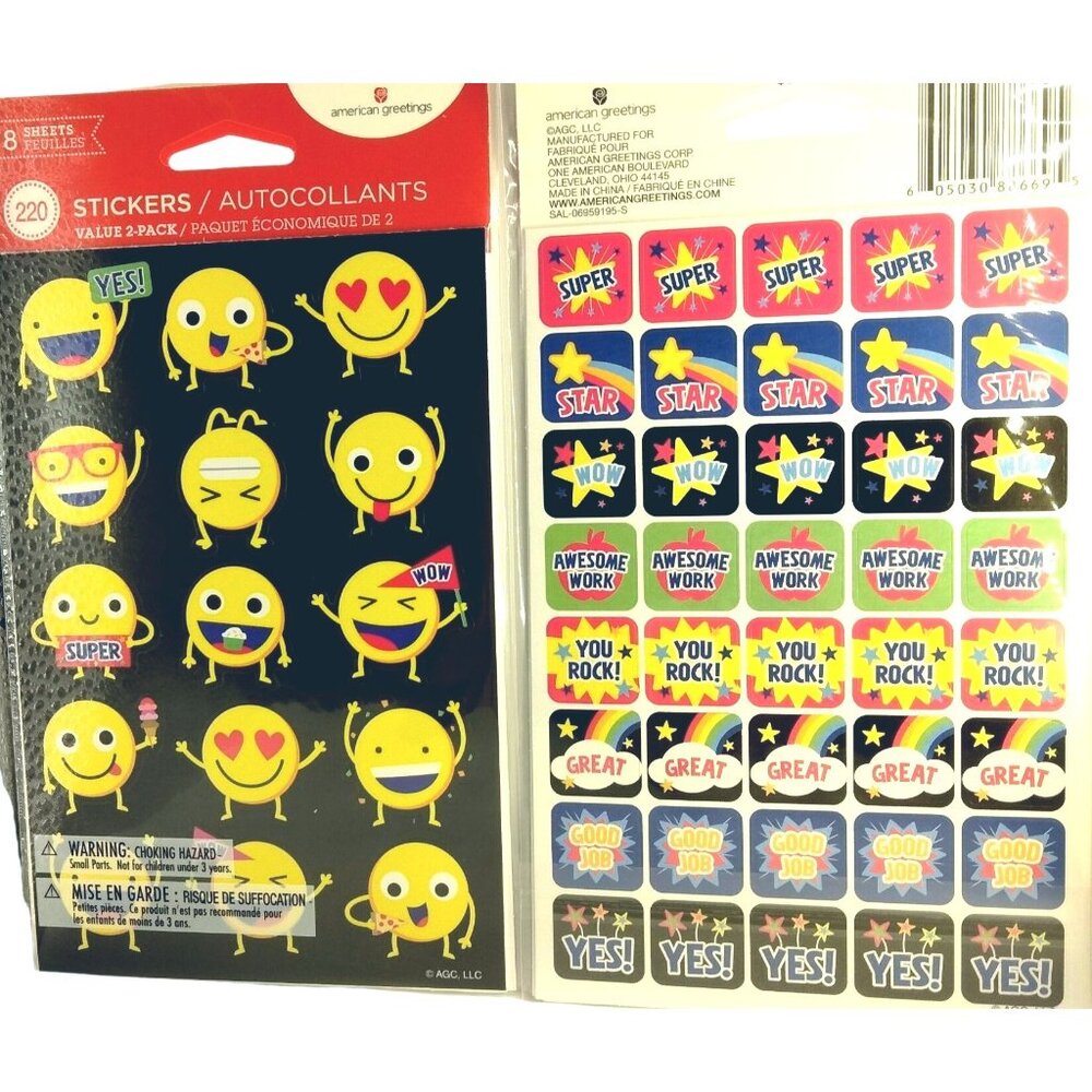 Emoji Teacher Reward Stickers American Greetings Smiley Face Wow Awesome Super